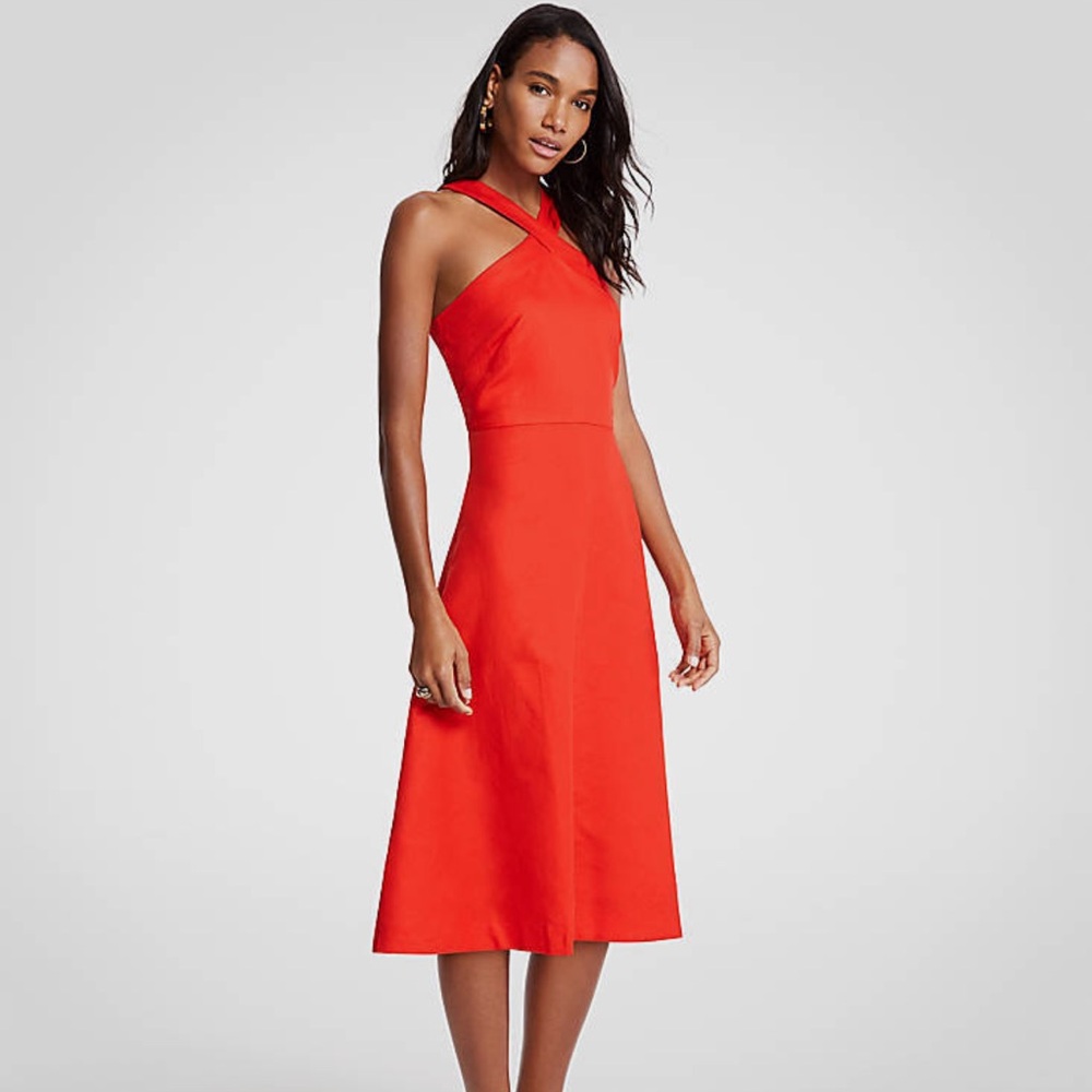 Ann Taylor Molten lava cross neck halter Midi sundress size 00p